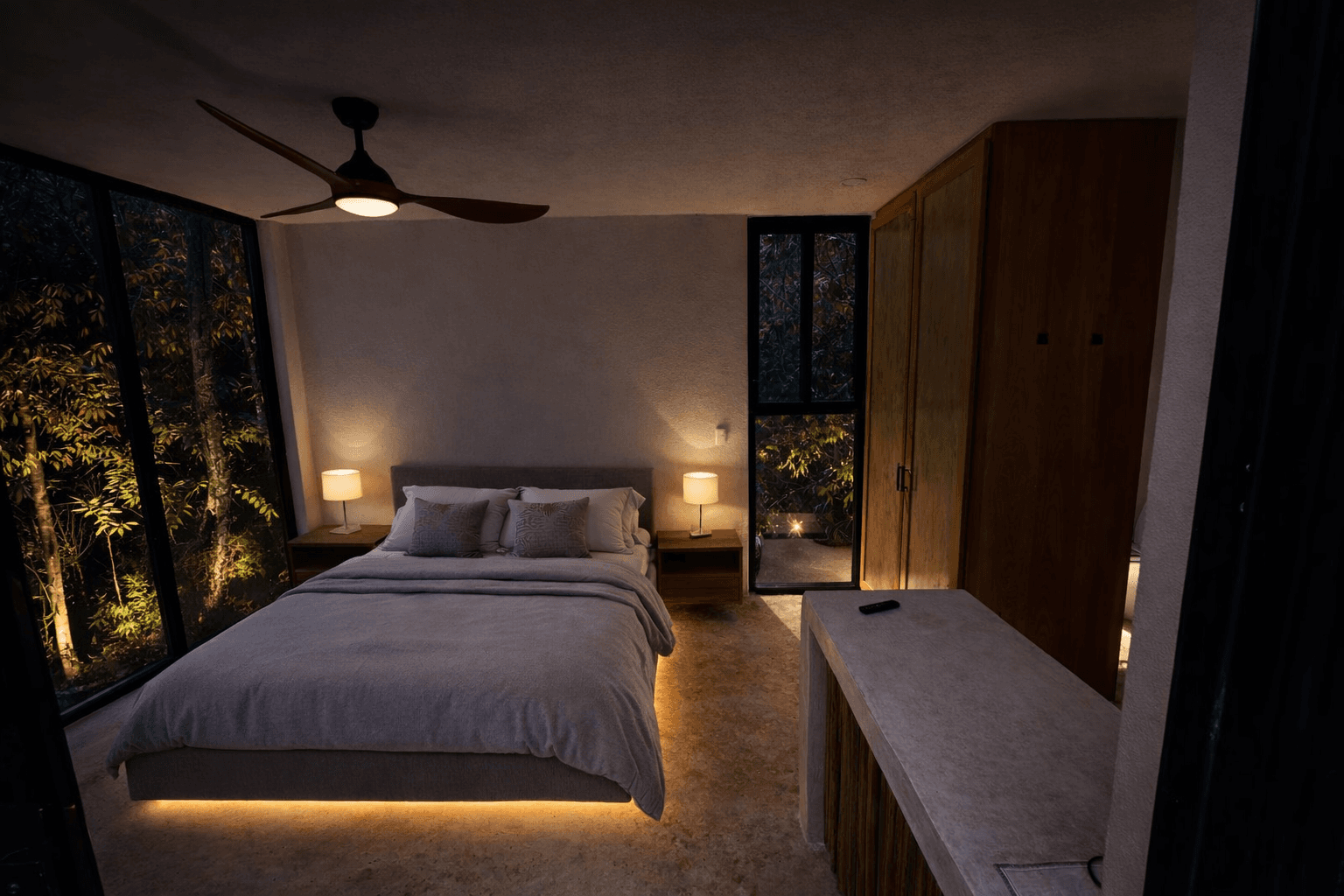 Habitación de noche con iluminación cálida